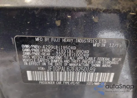 2014 Subaru Impreza 2.0I Sport Premium from USA, damaged, VIN JF1GPAL62E8250189